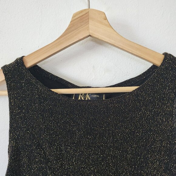 NWT Deadstock RK Evening Gold Black Sparkly Sleeveless Tank Top Petite Medium - Picture 2 of 5